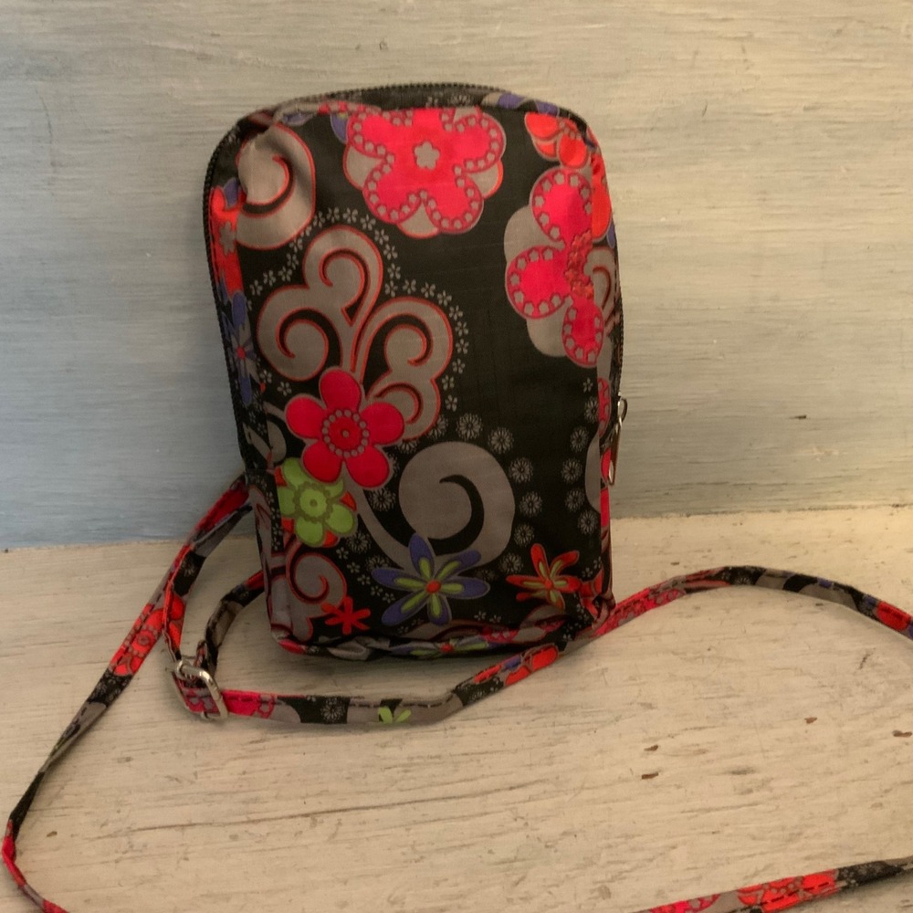 Vibrant Multicolor Floral Boho Canvas Cellphone Crossbody Bag Purse GC
